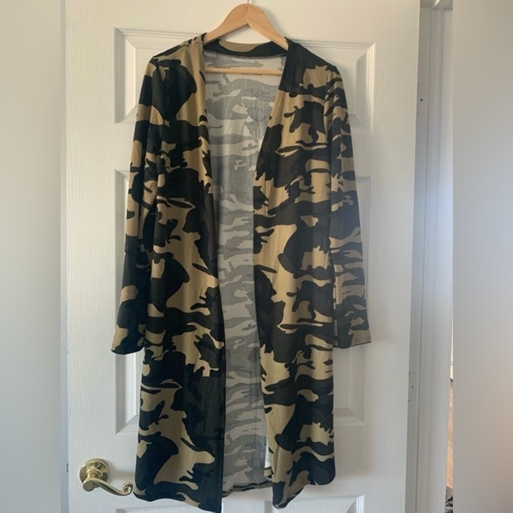 NEW Open Front Camouflage Cardigan Sweater Thin Coats Jackets Outerwear Medium